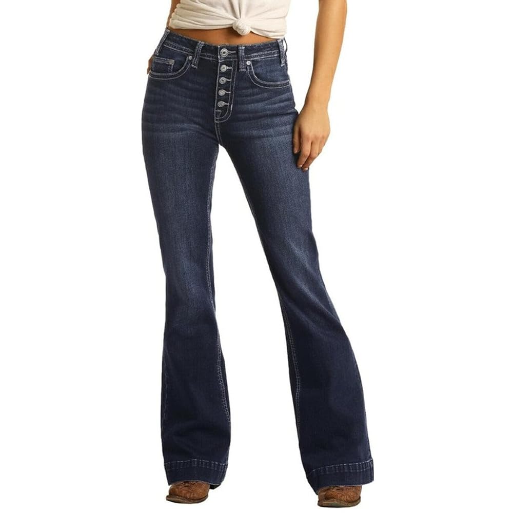 Panhandle Women's Button Front Bootcut Jeans Blue 24W x 32L